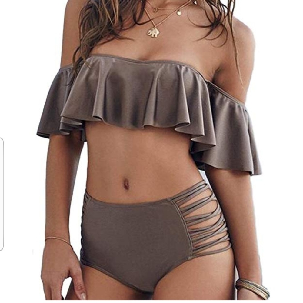 Off The Shoulder Flounce Side Split Bikini - image 2